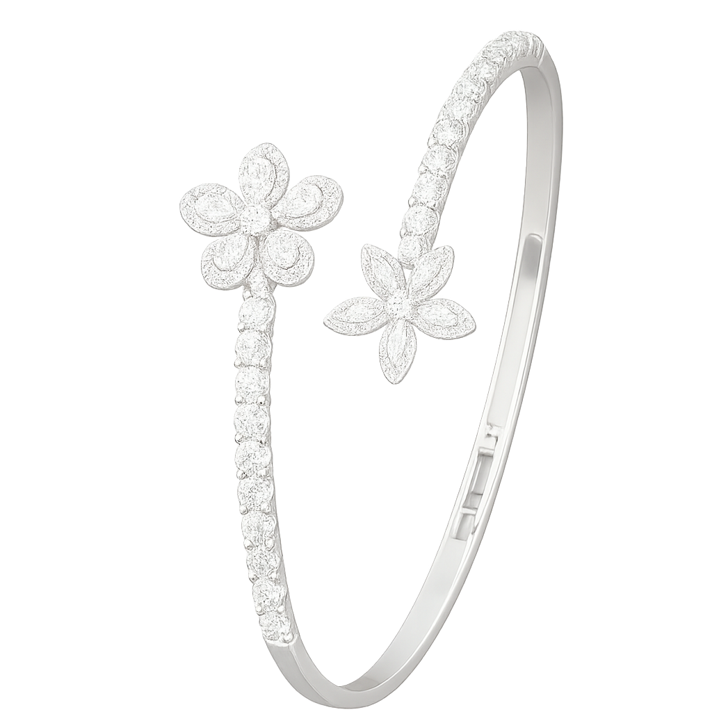 Bracelet argent 925 rhodié fleurs zirconium – Bijou raffiné et élégant