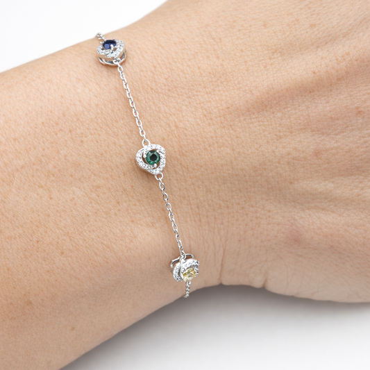 Bracelet 5 pierres colorées en argent 925 rhodié – Élégance lumineuse