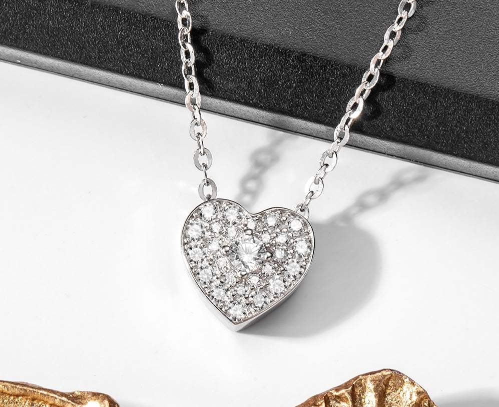 Collier Cœur Argent 925 Rhodié – Pendentif Pavé de Zirconiums Brillants