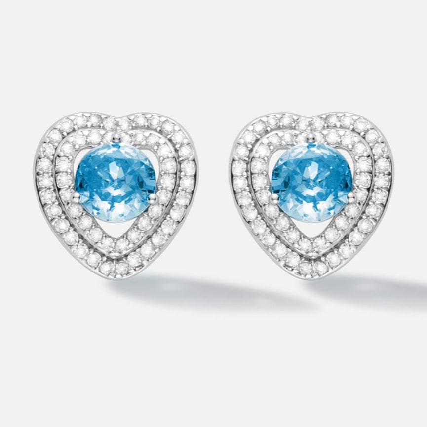 Boucles d’Oreilles Cœur Argent 925 & Pierre Bleue – Raffinement et Fraîcheur Éclatante