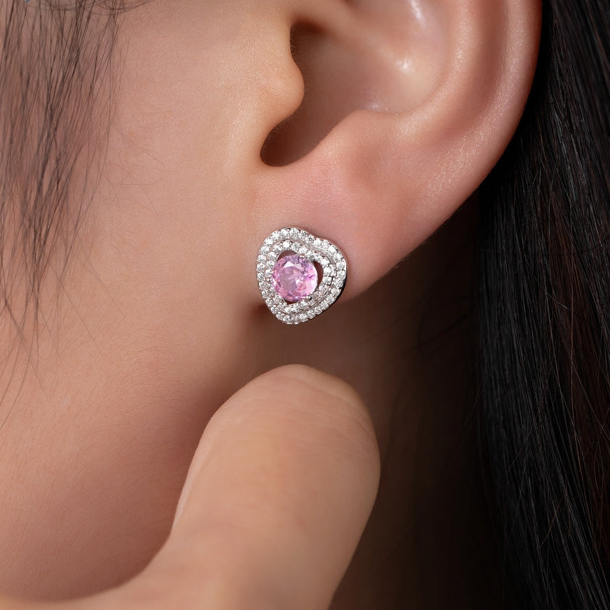 Boucles d’Oreilles Cœur Argent 925 & Pierre Rose – Douceur, Éclat et Élégance