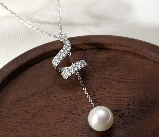 Collier argent 925 rhodié perle et oxydes de zirconium – Élégance ondulée