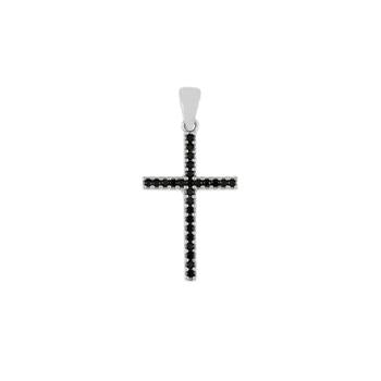 Pendentif Croix en Argent 925 & Pierres Noires – Élégance Mystérieuse et Moderne