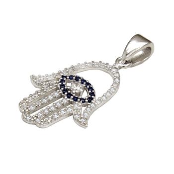 Pendentif Main de Fatma en Argent 925 Rhodié et Zircons Noirs – Bijou Protecteur Élégant et Intemporel