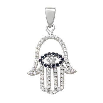 Pendentif Main de Fatma en Argent 925 Rhodié et Zircons Noirs – Bijou Protecteur Élégant et Intemporel