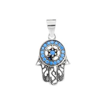 Pendentif Main de Fatma Bleue en Argent 925 Rhodié – Bijou Porte-Bonheur Spirituel et Élégant