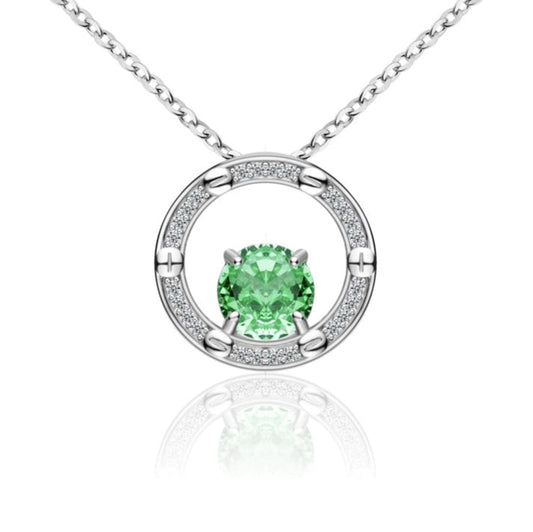 Collier Femme en Argent 925 avec Pendentif Rond et Pierre Verte – Élégance Intemporelle
