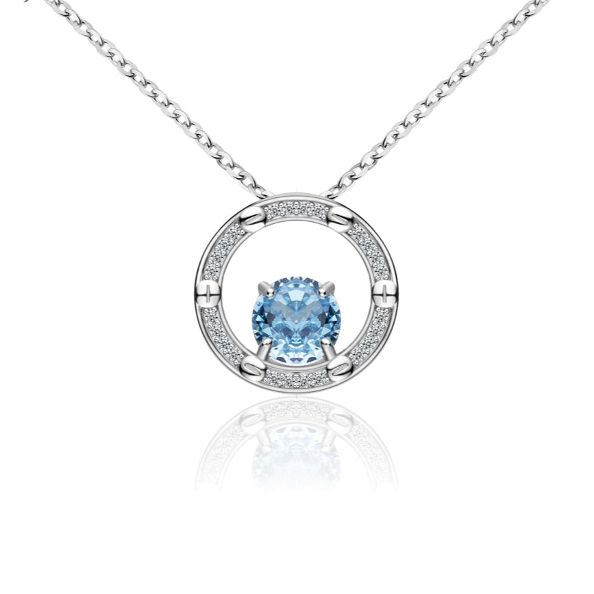 Collier Femme en Argent 925 avec Pierre Bleue et Cercle Sertis – Bijou Élégant et Lumineux