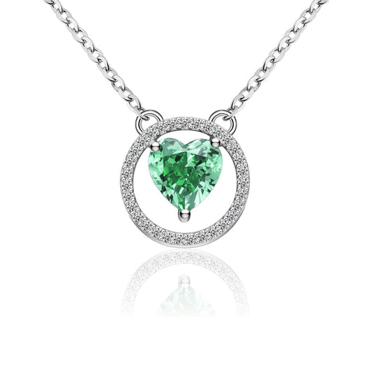 Collier Femme Argent 925 avec Pierre Verte Cœur et Cercle Sertis – Bijou Tendre et Élégant