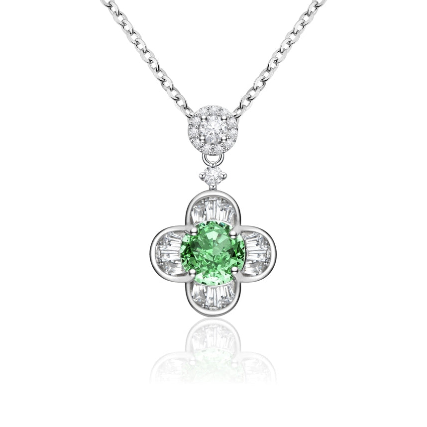 Collier Femme Argent 925 avec Pierre Verte et Trèfle en Zircons – Élégance et Symbolique