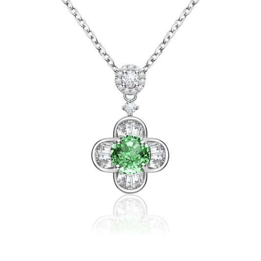 Collier Femme Argent 925 avec Pierre Verte et Trèfle en Zircons – Élégance et Symbolique