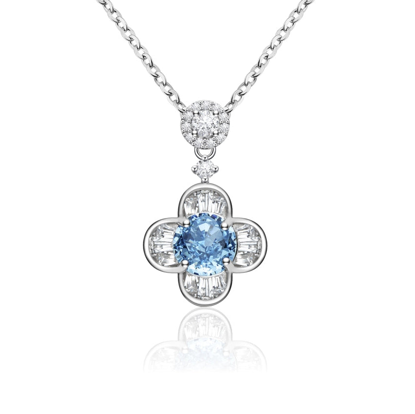 Collier Femme Argent 925 avec Pierre Bleue et Trèfle en Zircons – Élégance Intemporelle et Symbolique