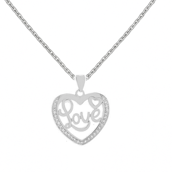 Collier Cœur "Love" en Argent 925 Rhodié – Pendentif Ajouré avec Zircons