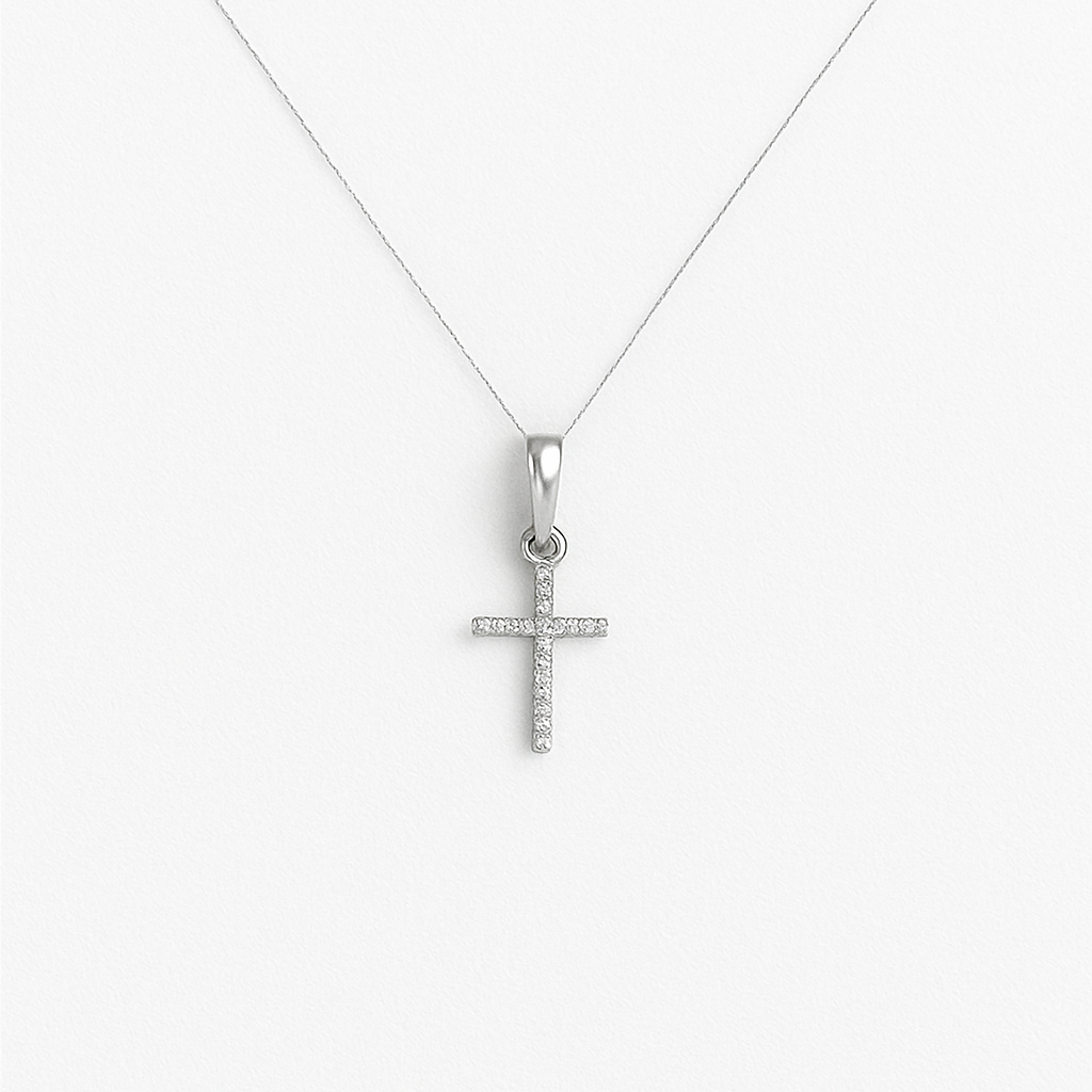 Pendentif Croix en Argent 925 & Zirconiums – Foi et Brillance Élégante