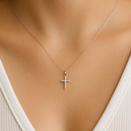 Pendentif Croix en Argent 925 & Zirconiums – Foi et Brillance Élégante