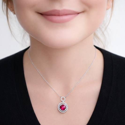 Collier cercle serti pierre rouge – Argent 925 rhodié