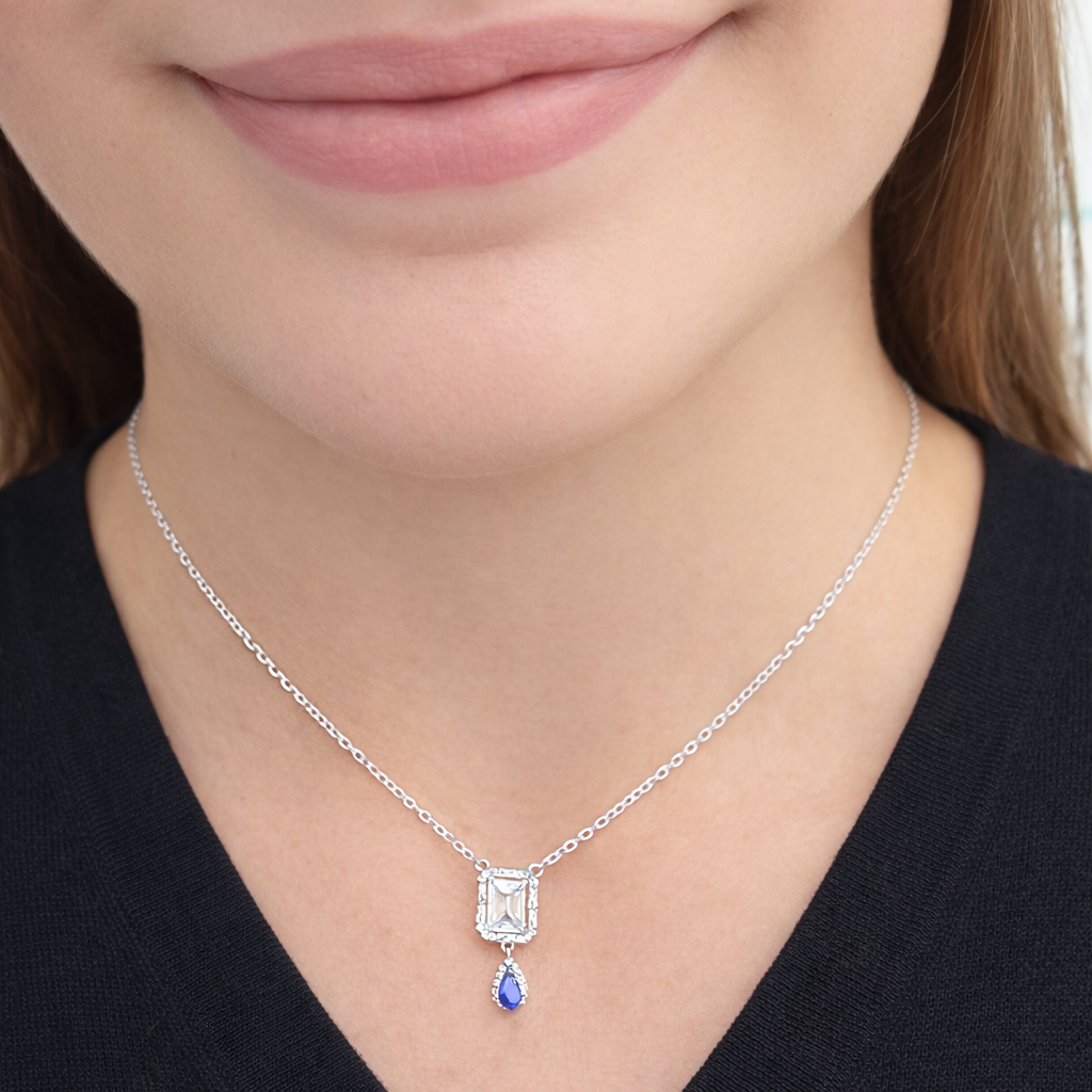 Collier pendentif pierre bleue goutte – Argent 925 rhodié