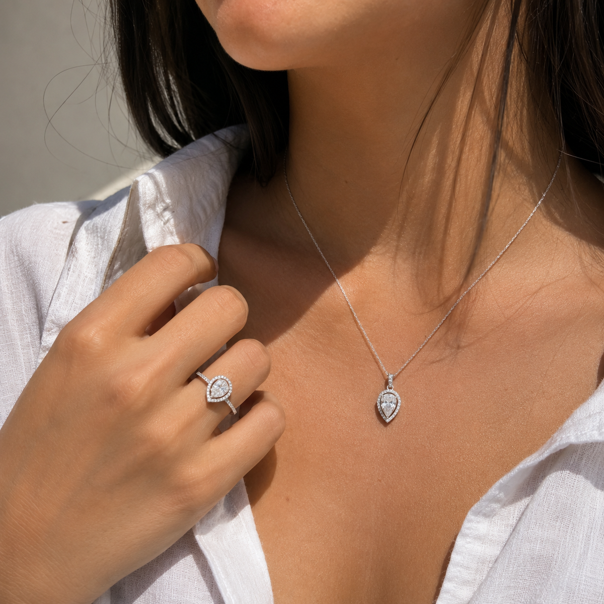 Bague poire pavée zirconiums en argent 925 rhodié – Élégance précieuse