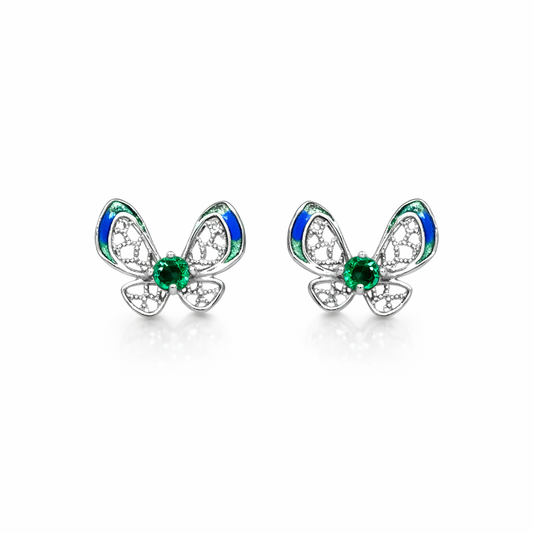 Boucles d’oreilles papillon pierres vertes et bleues – Argent 925 rhodié