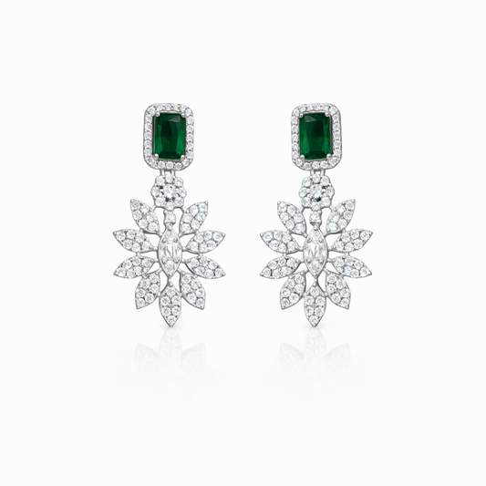 Boucles d’oreilles pendantes argent 925 rhodié pierre verte – Style floral éclatant