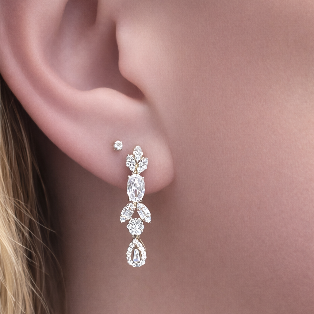 Boucles d’oreilles pendantes argent 925 rhodié pierres blanches – Élégance lumineuse & style joaillerie