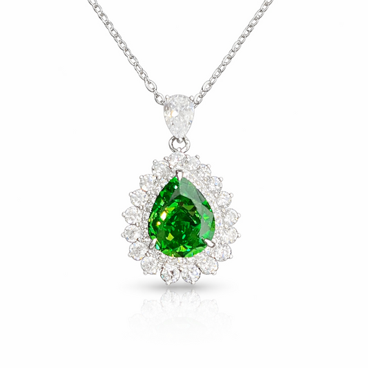 Collier pendentif poire argent 925 rhodié pierre verte – Halo joaillerie éclat diamant