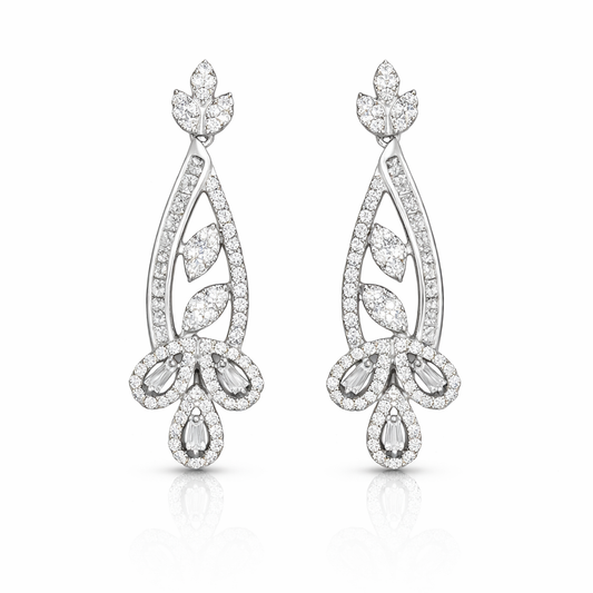 Boucles d’oreilles longues Feuilles en argent 925 rhodié & zircons blancs