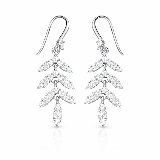 Boucles d’oreilles pendantes Feuilles en argent 925 rhodié & zircons blancs