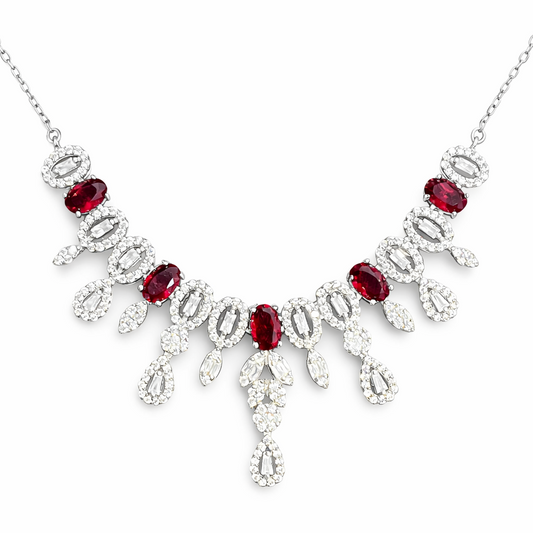 Collier pierres rouges en argent 925 rhodié & zircons blancs