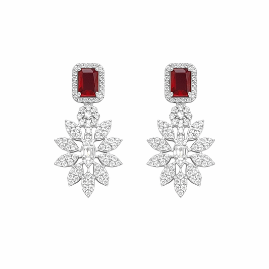 Boucles d’oreilles pierre rouge en argent 925 rhodié & zircons blancs