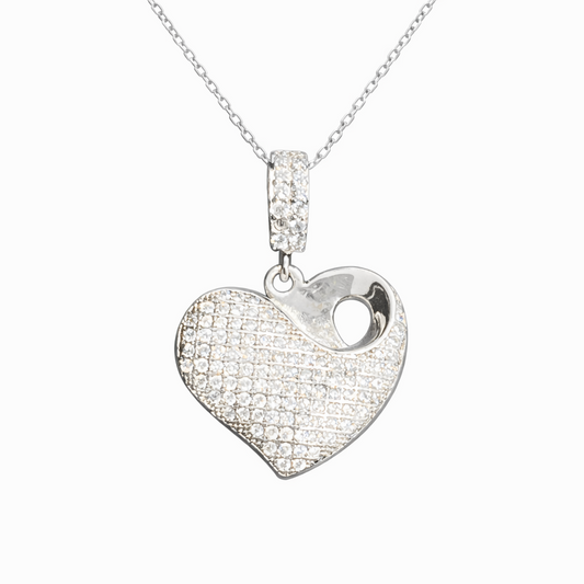 Collier cœur en argent 925 rhodié pavé de zircons blancs – Collier femme élégant et romantique
