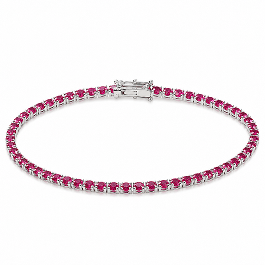 Bracelet tennis argent 925 rhodié – Zirconiums rouge rubis 3 mm