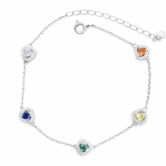 Bracelet 5 pierres colorées en argent 925 rhodié – Élégance lumineuse