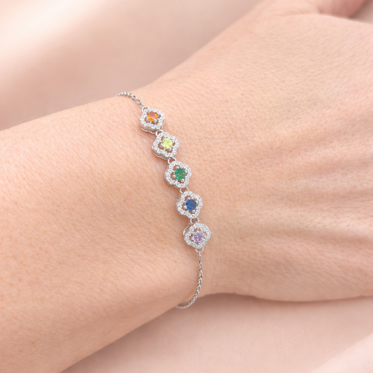 Bracelet 5 motifs fleurs multicolores en argent 925 rhodié – Élégance colorée