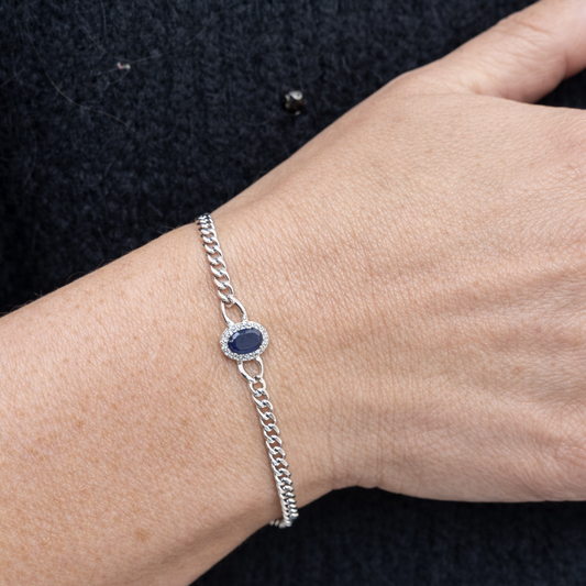 Bracelet pierre bleue en argent 925 rhodié – Élégance raffinée