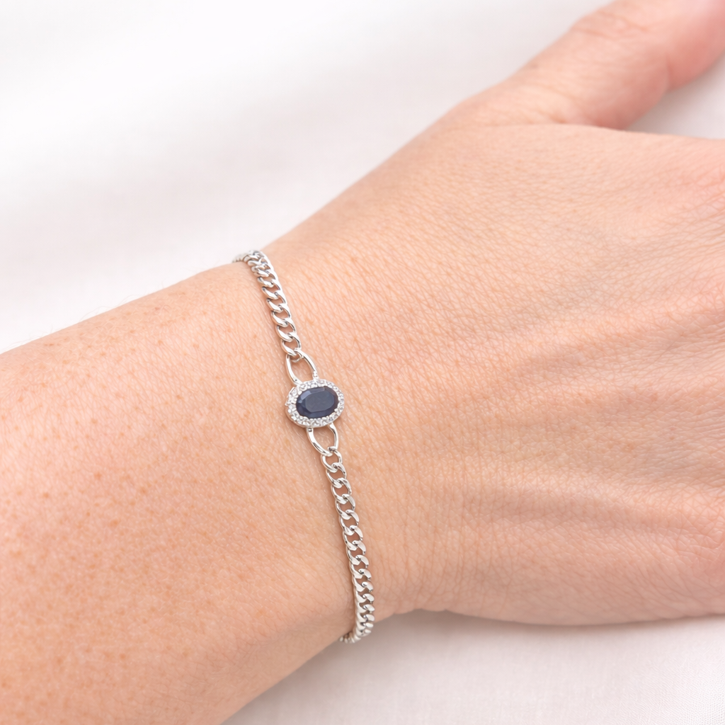 Bracelet pierre bleue en argent 925 rhodié – Élégance raffinée