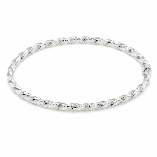 Bracelet torsadé martelé en argent 925 rhodié – Design sculpté et éclat contemporain