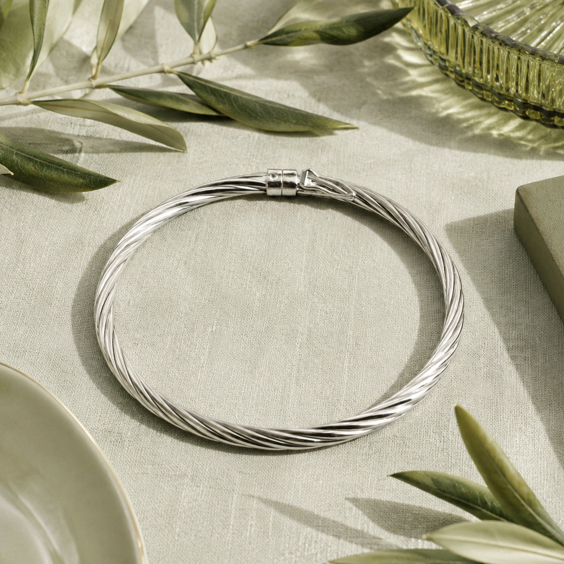 Bracelet torsadé intégral en argent 925 rhodié – Raffinement pur et éclat durable