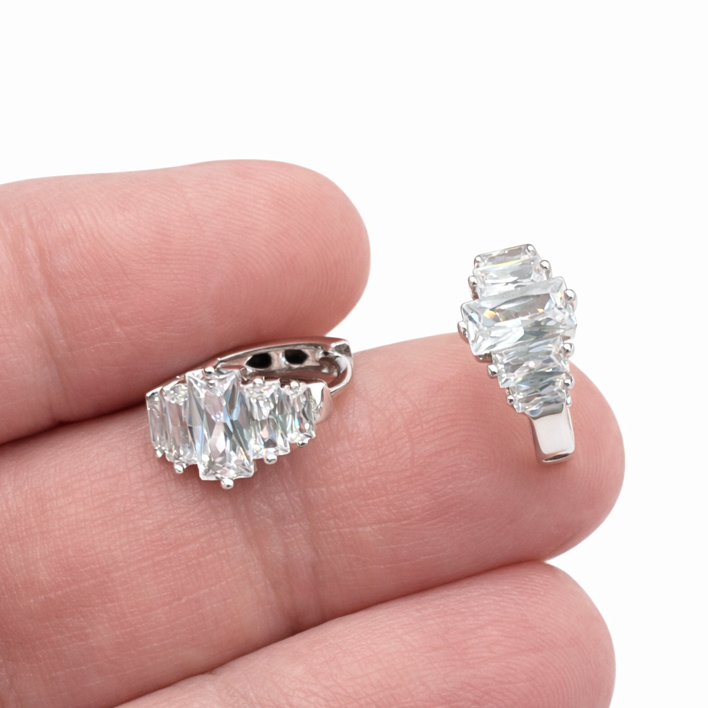 Boucles d’oreilles zirconiums rectangulaires en argent 925 rhodié – Éclat moderne