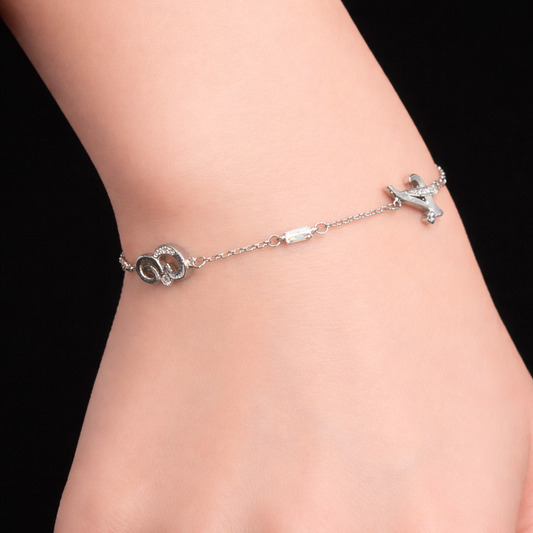 Bracelet Chiffres 4 et 3 Argent 925 Rhodié Pavé de Zircons Blancs – Bijou Femme