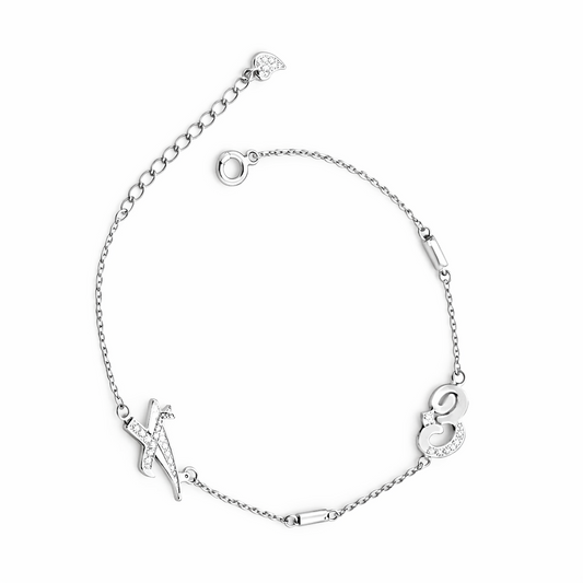 Bracelet Chiffres 4 et 3 Argent 925 Rhodié Pavé de Zircons Blancs – Bijou Femme