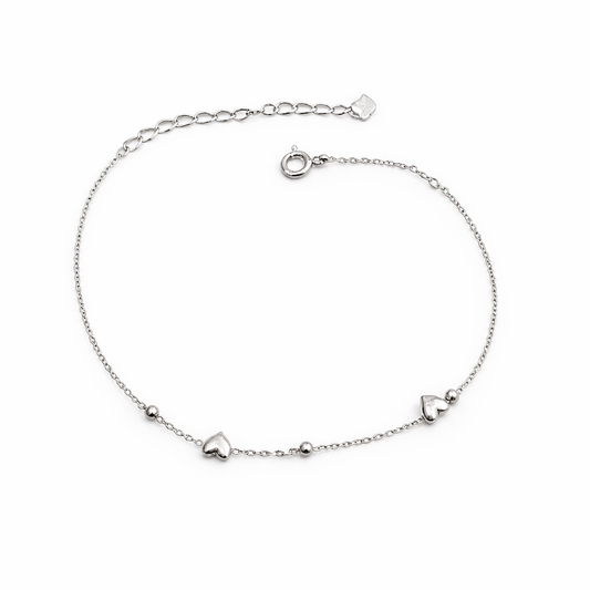 Bracelet Fin Cœurs Argent 925 Rhodié – Bijou Femme Délicat