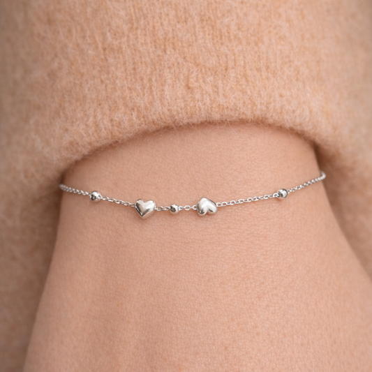 Bracelet Fin Cœurs Argent 925 Rhodié – Bijou Femme Délicat