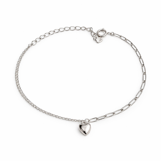 Bracelet Cœur Argent 925 Rhodié – Bracelet Fin Femme Élégant