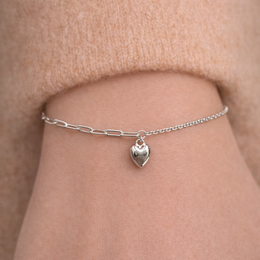 Bracelet Cœur Argent 925 Rhodié – Bracelet Fin Femme Élégant