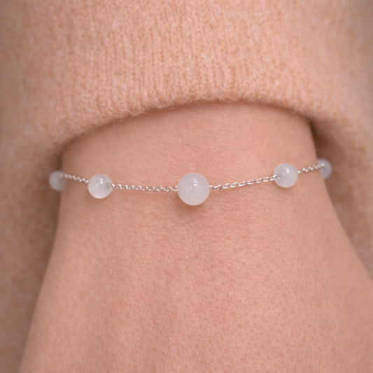 Bracelet Perles Blanches Argent 925 Rhodié – Bracelet Fin Femme