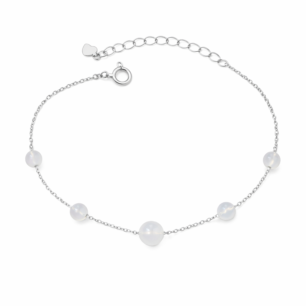 Bracelet Perles Blanches Argent 925 Rhodié – Bracelet Fin Femme