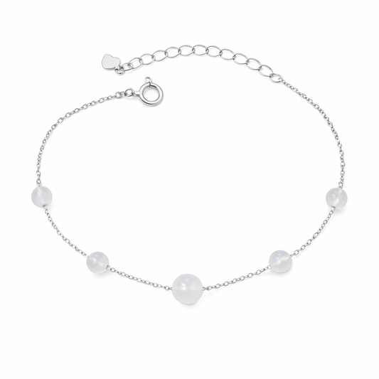 Bracelet Perles Blanches Argent 925 Rhodié – Bracelet Fin Femme