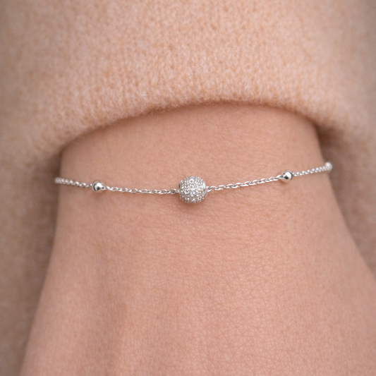 Bracelet Boule Zircons Argent 925 Rhodié – Bracelet Fin Femme