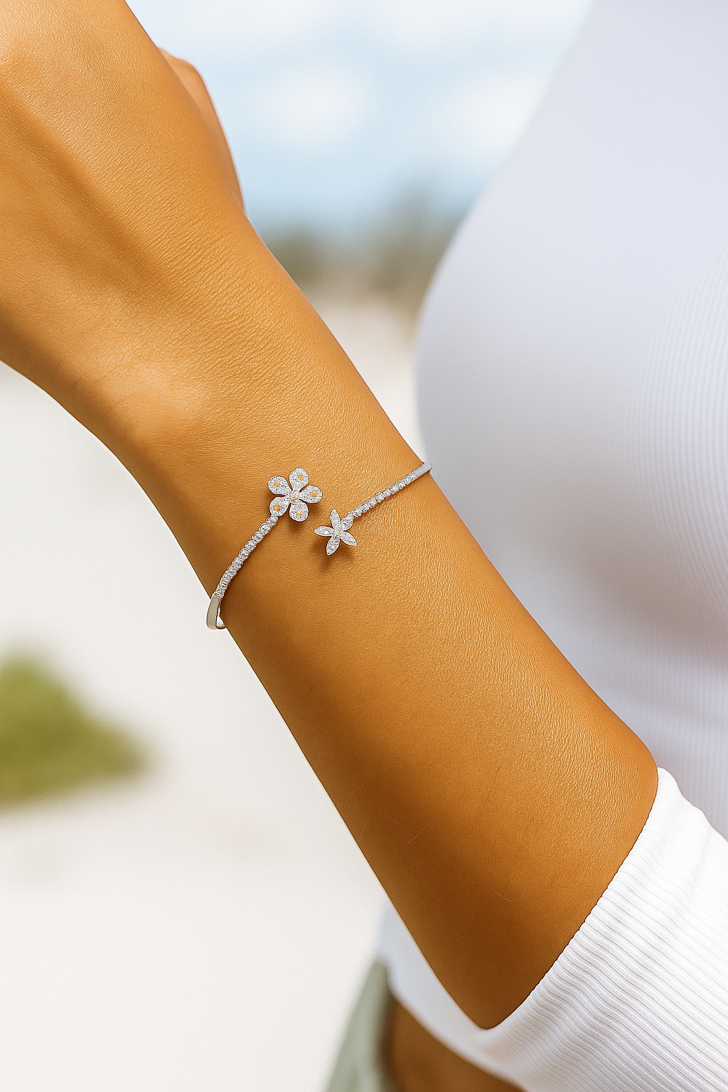 Bracelet argent 925 rhodié fleurs zirconium – Bijou raffiné et élégant